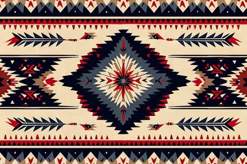 Navajo tribal vector seamless pattern navajo weaving coloration was mostly natural brown, white, and indigo, Vector seamless pattern Woven carpet illustration - obrazy, fototapety, plakaty