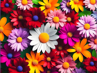 Burst of Spring: Colorful Mixed Flowers Background. generative AI