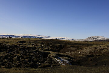 View on a mountain in the Su&eth;urland region of Iceland