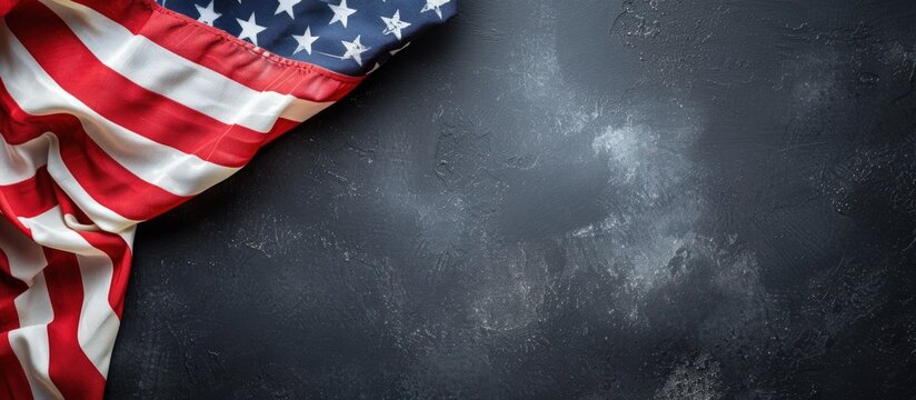 Cropped American Flag Bordering Blank Chalkboard copy space background. AI generated image