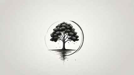 one black tree simple logo  stroke  white background. generated by AI