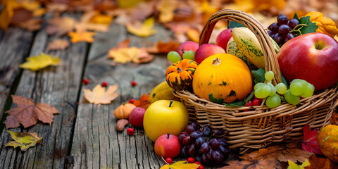 A Wholesome Basket of Apples Surrounded by Rustic Autumn Leaves