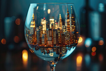 New York city in a wineglass. New York diorama