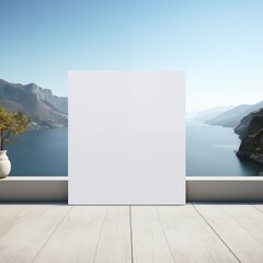 Closeup white empty frame on beautiful nature view background