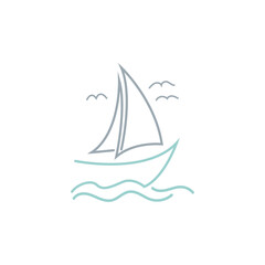 Simple Sailboat dhow ship line art logo