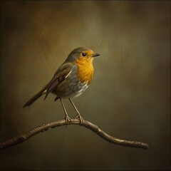 European robin (Erithacus rubecula) perched on a branch