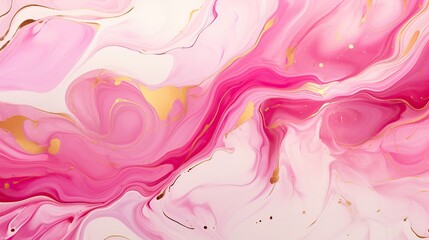 Abstract marble marbled stone ink liquid fluid painted painting texture luxury background banner - Pink petals, blossom flower swirls gold painted lines