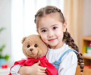 A little girl with her teddy bear