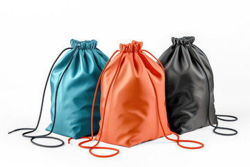Set of drawstring packs template, bag for sport shoes isolated on white.
