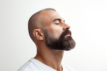 Obraz premium Contemplative Wisdom: A square shot capturing the emotion of contemplative wisdom on a bearded mans face. Background is a bright pure studio white background