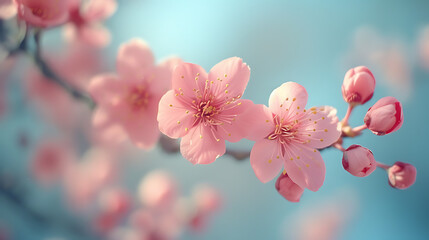 cherry blossom tree in the blue sky. Soft natural tones. Bright diffused light.