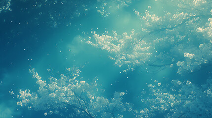 Fototapeta na wymiar cherry blossom tree in the blue sky. Soft natural tones. Bright diffused light.