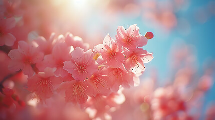cherry blossom tree in the blue sky. Soft natural tones. Bright diffused light.