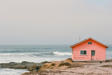 Beachside hut. Peach-colored hut on the beach