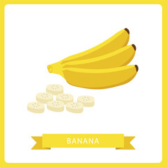 Banana whole and sliced vector illustration isolated on white background.