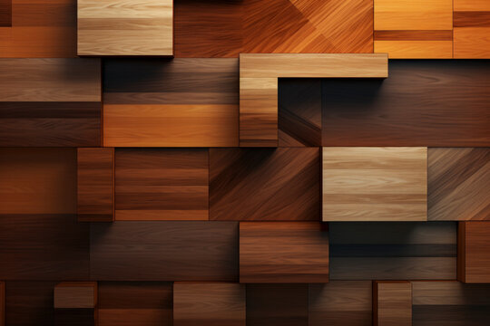 Abstract repeating ,overlapping, angled, wood squares of varying grain