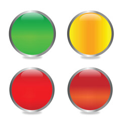 Vector button set in traffic light colors. Traffic lights web buttons. Glossy buttons vector