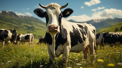 Rolgordijnen cow in the meadow wallpaper made with generative AI © Urdu