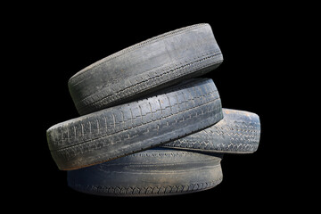 old worn damaged tires isolated - 731904465