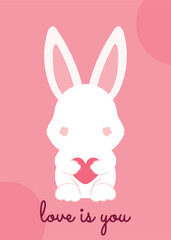 Cute Rabbit Holding Heart for Valentine Element Decoration cartoon Vector Illustration