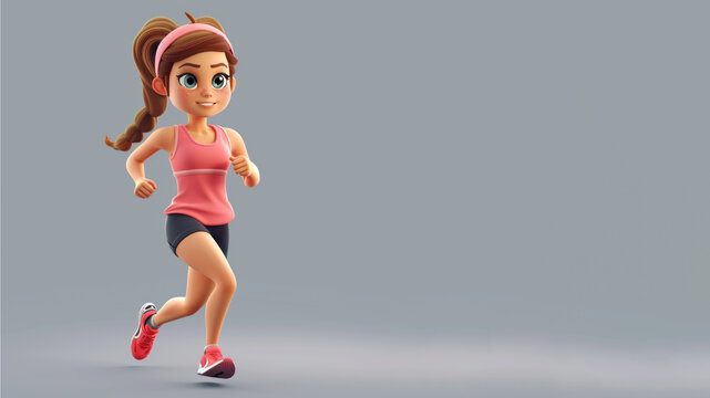 A woman cartoon athletic run in pink jersey isolated on gray
