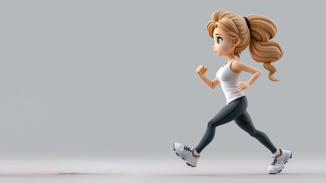A woman cartoon athletic run in white jersey isolated on gray