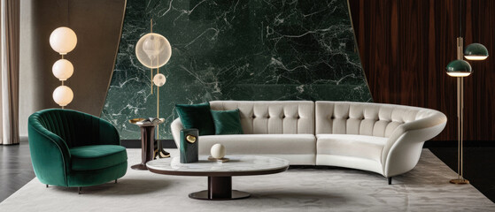 Cozy living room home interior design. Modern light house or apartment room with comfortable sofa, luxury stylish trendy couch and livingroom decor background. Living room furniture store concept .