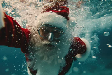 Fotobehang close view of Santa Claus diving and swimming underwater © Kien