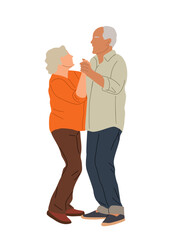Senior couple dancing, elderly people romantic loving relationship concept. Happy old men and women embracing, holding hands while dancing. Adult characters dating, love. Grandmother and grandfather.