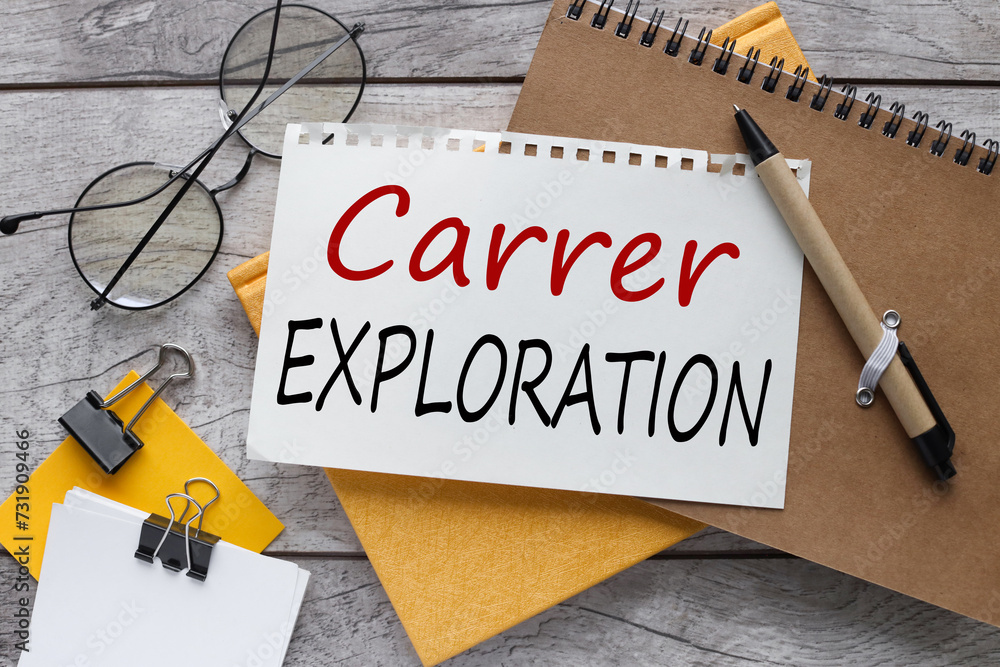 Poster career exploration text on the page. pen points to text