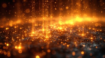 Fototapeta na wymiar Golden Shimmering Bokeh Lights Abstract Festive Background.