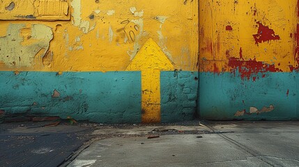 yellow arrow painted on the wall with paint. Generative AI