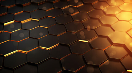 Black hexagon shape background with golden light