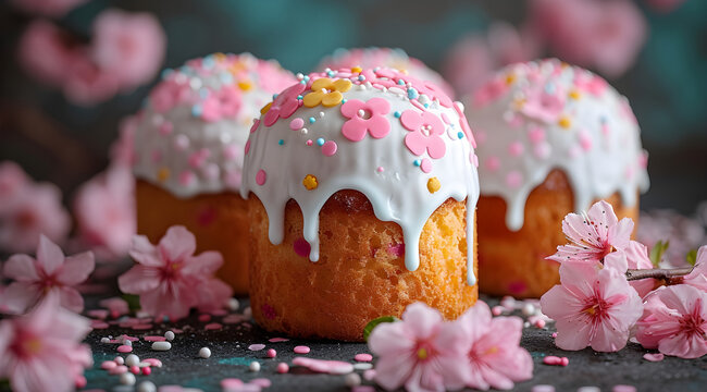 Easter baking in the background with spring flowers.