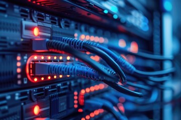 Internet cables and wires in server room