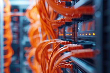 Internet cables and wires in server room