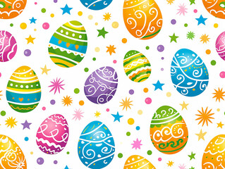 pattern pasquale con uova , coniglietti e fiori di Pasqua, ideale come carta da pacchi o carta da parati, sfondo per pasqua - obrazy, fototapety, plakaty