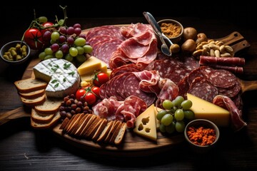 Wooden board with different type of cured meats