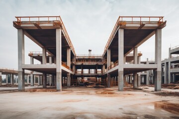 Modern steel and concrete building under construction