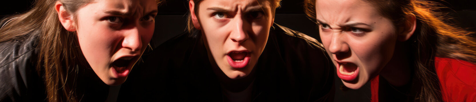 Dynamic group of acting students in a vibrant studio rehearsal, showcasing teamwork, creativity, and diverse talent