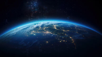 view of planet Earth at night with illuminated city lights.