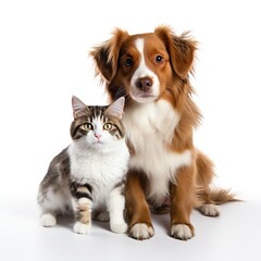 Tierfreundschaft - eine Katze und ein Hund sitzen friedlich zusammen
