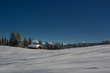 landscape in jaufental in southtyrol climbing flecknerspitze during winter