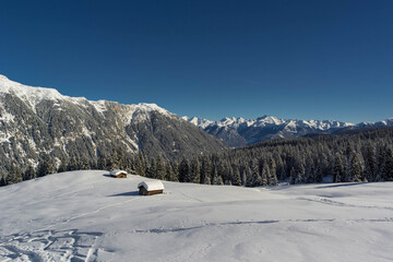 landscape in jaufental in southtyrol climbing flecknerspitze during winter