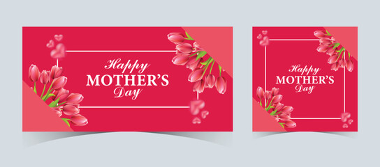 Set of Happy Mother's Day Web Banners and Post Templates. Mother's Day Greeting Card with 3d Love Balloons. Happy Mom Love Sign with Heart and Flowers. Flying Pink Paper Hearts. Mom Love Background
