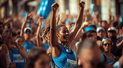 Fototapeta na wymiar people are running a marathon and cheering