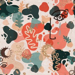 Abstract seamless pattern in warm light colors. Hand drawn digital art.