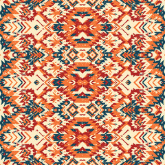 Ikat geometric ornament with diamonds. Ikkat. Seamless pattern. Aztec style. Tribal ethnic vector texture. Folk embroidery, Indian, Scandinavian, Gypsy, Mexican, African rug, wallpaper.