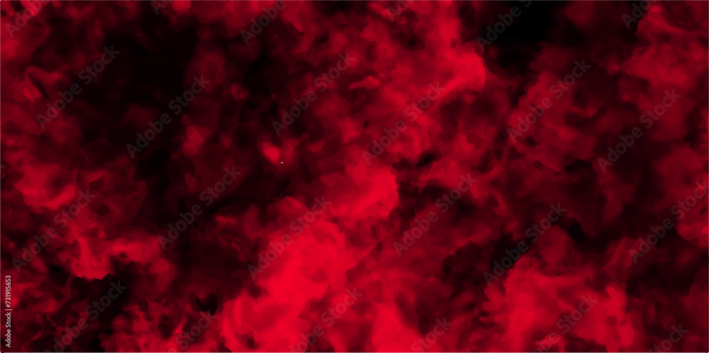 Poster abstract dynamic particles with soft red clouds on dark background. defocused lights and dust partic