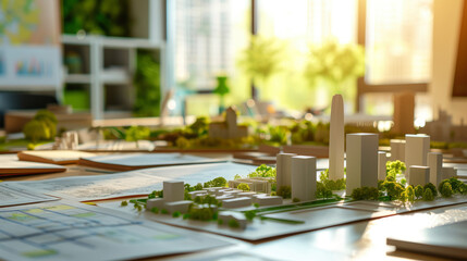 A vision of sustainable urban planning unfolds with documents and tools dedicated to green infrastructure, showcasing the roadmap to eco-friendly economic development.